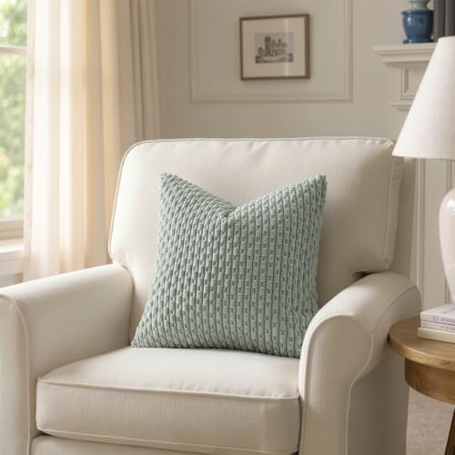 MIULEE Decorative Throw Pillow Covers 18x18 Greyish Green Textured Corduroy