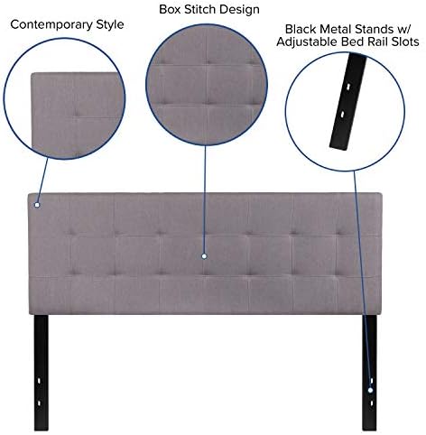 EMMA + OLIVER Light Gray Queen Quilted Tufted Headboard