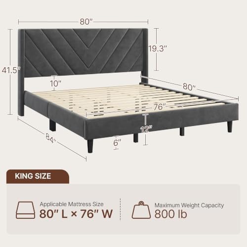 Yaheetech King Bed Frame with Chevron Channel-Tufted Headboard, Dark Gray