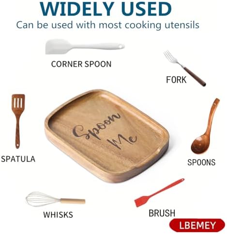 5.9 Inches Acacia Wood Spoon Rest For Stove Top - Smooth Rectangular Wooden Spoon Holder For Kitchen Counter with Non Slip Silicone Feet, Perfect Holder for Spoons, Brown, Labeled "Spoon"