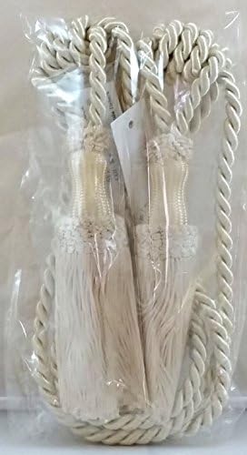 DÉCOPRO Pair of Premium Ivory Decorative Chainette Tiebacks 5 inch Tassel Length 30 inch Spread (Embrace) Color: Ecru - A2