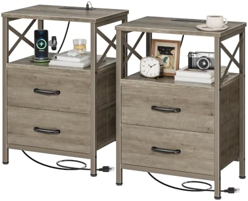 Huuger Nightstand Set of 2 with Charging Station, USB-C Port, End Tables