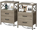 Huuger Nightstand Set of 2 with Charging Station, USB-C Port, End Tables