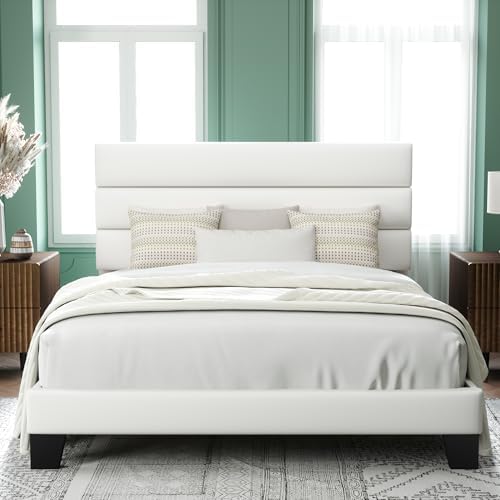 Allewie Queen Size Platform Bed Frame with Velvet Upholstered Headboard