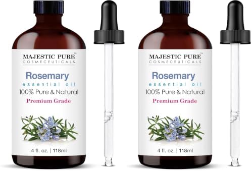 Majestic Pure Essential Oil with Glass Dropper - 100% Pure and Natural - Essential Oils for Diffuser, Aromatherapy, Soap and Candle Making, Rosemary Essential Oil, Rosemary Oil, 4 Fl Oz (Pack of 2)