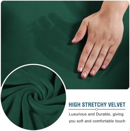 H.VERSAILTEX Real Velvet Plush 3 Piece Stretch Sofa Covers Couch Covers for 2 Cushion Couch Sofa Slipcovers Width Up to 90 Inch Feature Thick Soft Stay in Place (Large Sofa, Vintage Green)