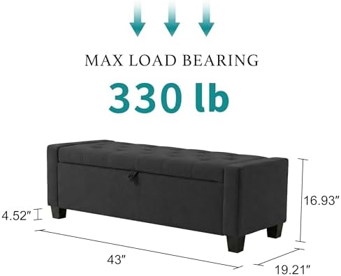 Huatean Home 43" Ottoman with Storage, Dark Gray Storage Ottoman Bench