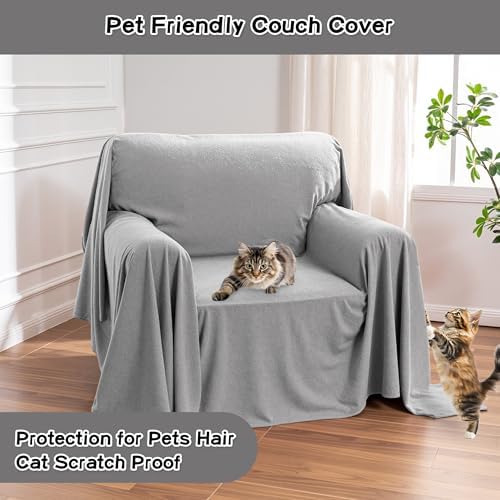 MEETSKY Small Couch Cover Oversized Armchair Sofa Covers Washable for Dogs Single Recliner Sofa Slipcover, Cat Scratch Proof Soft Sofa Throw Protector for Pets, 71" x 91", Light Grey