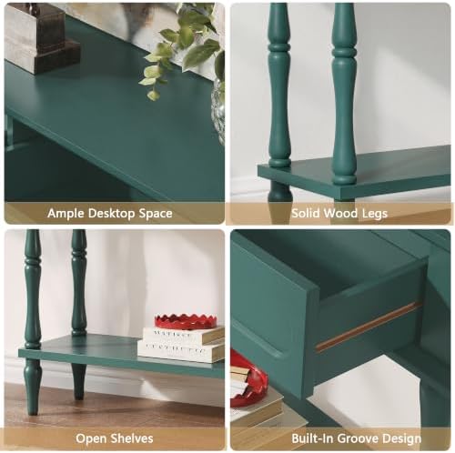 ARTPOWER 41" Mid-Century Console Table, 2 Drawers and Open Shelf, Green