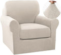 Turquoize 2 Piece Chair Covers Chair Slipcovers for Living Room Small Armchair Chair Cover with Arms Washable Furniture Cover for Chairs Feature Thick Jacquard Fabric (Small Armchair, Island Fossi)