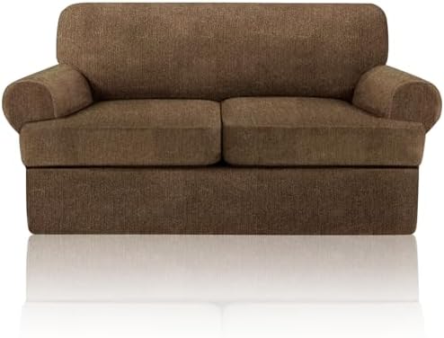 Sofa Covers 3 Piece T Cushion Sofa Slipcovers, Stretch Couch Cover with 2 Individual T Cushion Covers, Machine Washable Furniture Protector for Living Room(Chocolate, 2 Cushions)