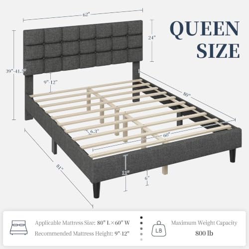 Yaheetech Queen Size Upholstered Tufted Bed Frame with Headboard