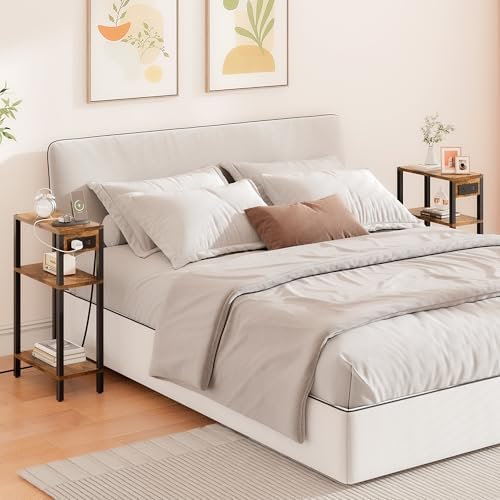 TUTOTAK Narrow Side Table, 3-Tier Small End Table with Charging Station