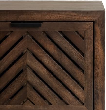 Kate and Laurel Mezzeta Modern Floating Shelf Side Table with Storage Cubby; 16 x 10 x 12; Natural Wood; Decorative Slatted Wood Floating Nightstand with Pull Down Door for Use as Bathroom Storage