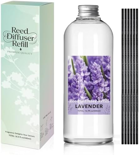 SCENTORINI Lavender Diffuser Reed Diffuser Oil Refill, 16.9 FL OZ, 6 Sticks