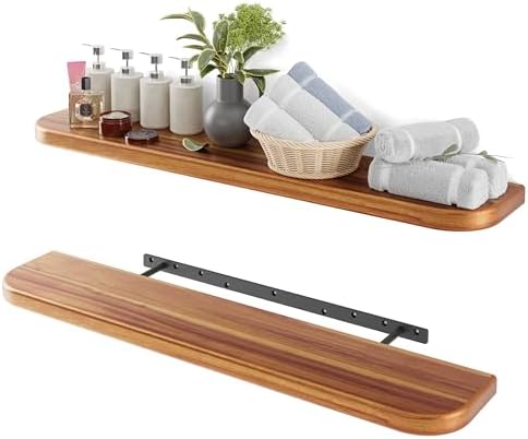 BATODA 36" Acacia Wood Floating Shelves Wall Mounted (Round Edge) – Rustic Farmhouse Wooden Wall Storage Shelf for Bedroom, Kitchen - Brackets and Shelving Hardware Included (Acacia,36 Inch Length)