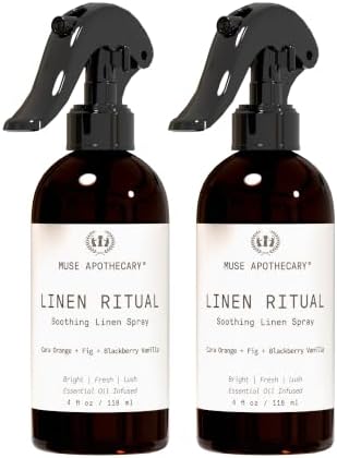 Muse Apothecary Linen Ritual - Aromatic, Soothing, and Relaxing Linen Mist, Laundry and Fabric Spray - Infused with Aromatherapy Essential Oils - 4 oz, Cara Orange + Fig + Blackberry Vanilla, 2 Pack