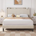 Yaheetech Queen Bed Frame with Channel-Tufted Storage Headboard, Beige