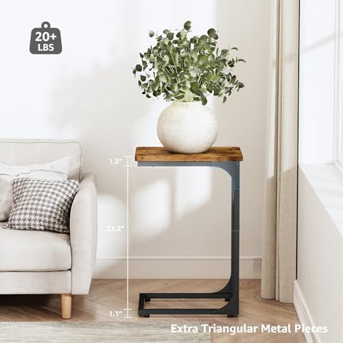 QEEIG C Shaped End Table Side Tables for Couch Set of 2, Brown