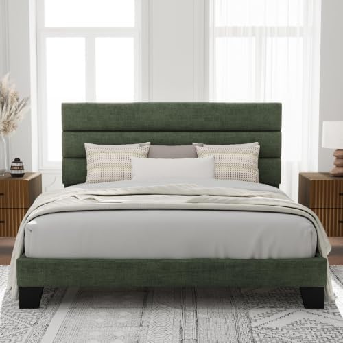 Allewie Cal King Size Platform Bed Frame with Fabric Upholstered Headboard