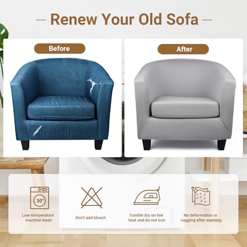 Barrel Chair Covers Slipcover, 2 Piece Tub Club Chair Armchair Slipcover with Chair Cushion Cover, Soft Stretch Stylish Furniture Protector Washable Washable for Living Room Office Hotel