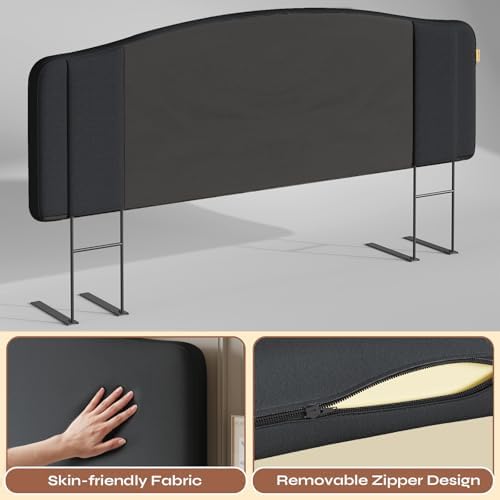 Pinmoco King Upholstered Headboard, Height Adjustable Velvet, Dark Grey
