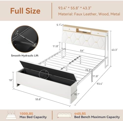FreeHouse Full Size Bed Frame with Headboard & Storage, All Metal Structure