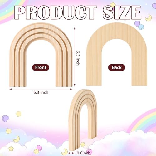 Jetec 5 Pack 6.3 Inch Unfinished Wood Rainbow for Crafts Paintable Cutouts