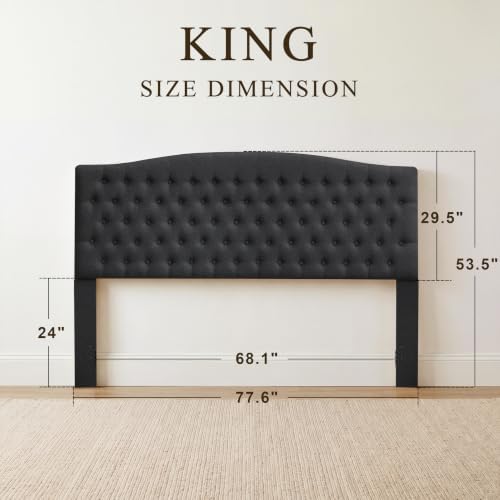 Tufted Tall King Size Headboard, Linen Button Diamond Headboards, Black