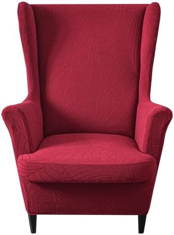 HZDHCLH Waterproof Wingback Chair Slipcovers 2 Piece,Stretch Spandex Wing Chair Covers for Living Room,Washalbe Armchair Sofa Slipovers (Burgundy)