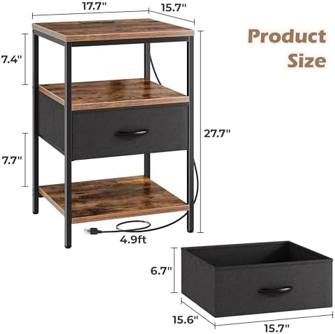 SUPERJARE Nightstand with Charging Station, USB-C Port, Bedside Table