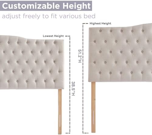 Iroomy Upholstered High Queen Headboard, Button Diamond Tufted Headboard with Adjustable Height and Solid Wood Leg, Linen Fabric Padded Headboards for Queen Size Bed, Mordern Head Board