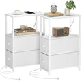 TUTOTAK Narrow End Table with Charging Station, Skinny Side Table
