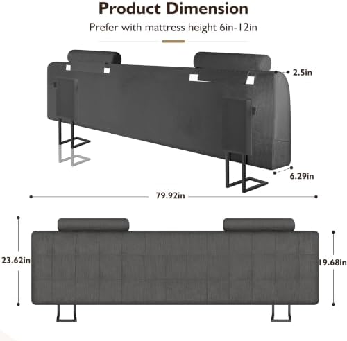 King Headboard with 2 Headrests, Memory Foam Upholstered Headboard