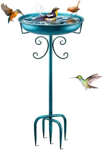 Daoeny 35In Metal Bird Bath for Outside, Vintage Freestanding Birdbaths & Birdfeeder, Bird Baths Feeder Bowl for Outdoors Garden Patio Yard Lawn Decor, Upgraded 5-Pronged Base (Blue)
