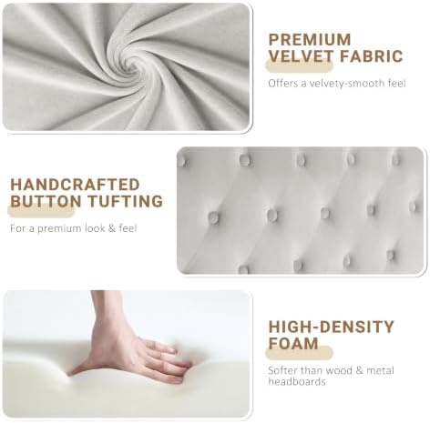 Befurtori Queen Headboard Only, Velvet Classic Tufted Design, Light Gray