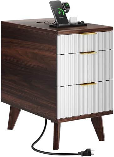 Kalrin 13" W Fluted Narrow End Table with 3 Drawers(Brown & White)