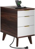 Kalrin 13" W Fluted Narrow End Table with 3 Drawers(Brown & White)
