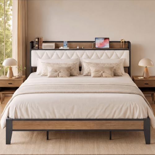 ANCTOR California King Bed Frame with Charging Storage Headboard