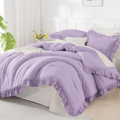Andency Lavender Ruffle Comforter Twin Size, 2 Pieces Soft Bed Set