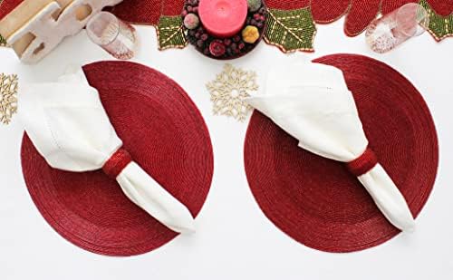 COTTON CRAFT Glitz Handmade Beaded Charger Placemats - Set of 4 - Red
