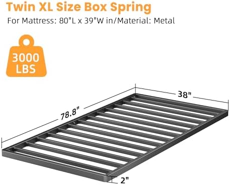 2 Inch Twin XL Metal Box Spring with Round Corners, Low Profile bed slat