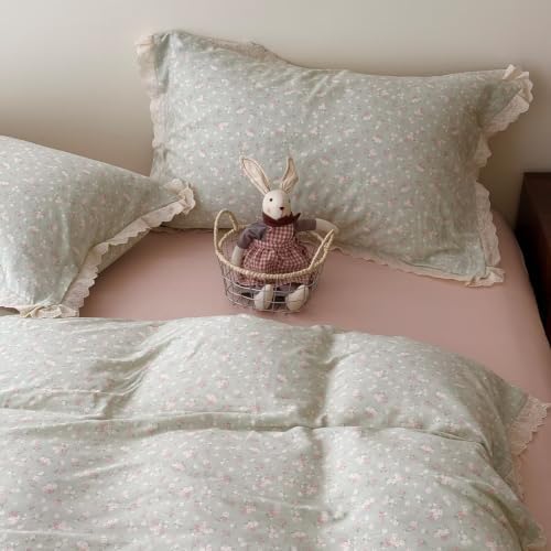 Floral Ruffled Duvet Cover Queen Size 3 Pcs Set,90"×90" Bedding