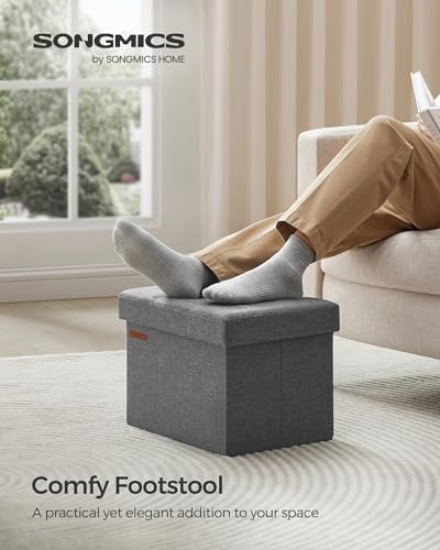 SONGMICS Small Folding Storage Ottoman, 15.7 x 12.2 x 12.2 Inches