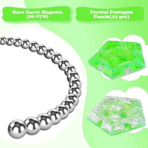 Magnetic Fidget Sphere, Crystal Bright Green Glitter, Sensory Desk Toy for Stress Focus Anxiety Relief