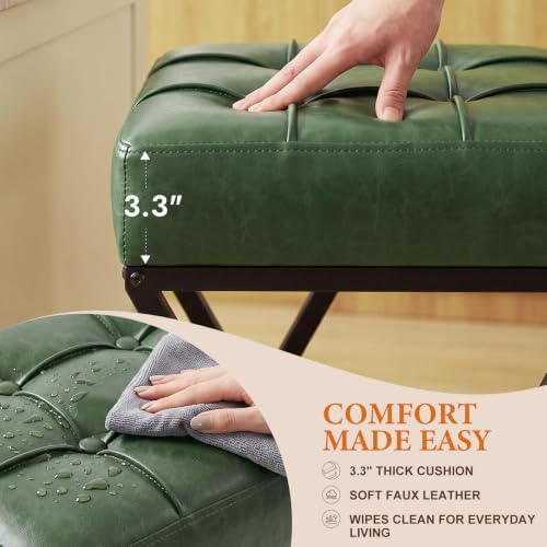 Bar Stools Set of 2, 26 Inch Counter Height Stool Faux Leather Green