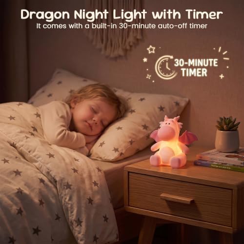 AVEKI Dragon Night Light, Silicone Touch Bedside Lamp (Dragon-Pink)