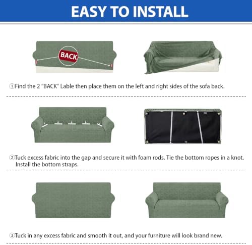 ZNSAYOTX Stretch Couch Cover, 1 Piece Sofa Covers for 2 Cushion Couch, Jacquard Loveseat Slipcovers with Elastic Bottom Thickened Furniture Protector for Dog Cat Pet (Medium, Army Green)