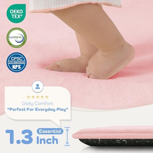 1.3" Thick Baby Floor Play Mat 79x118 Padded Foam Play Mat, Pink