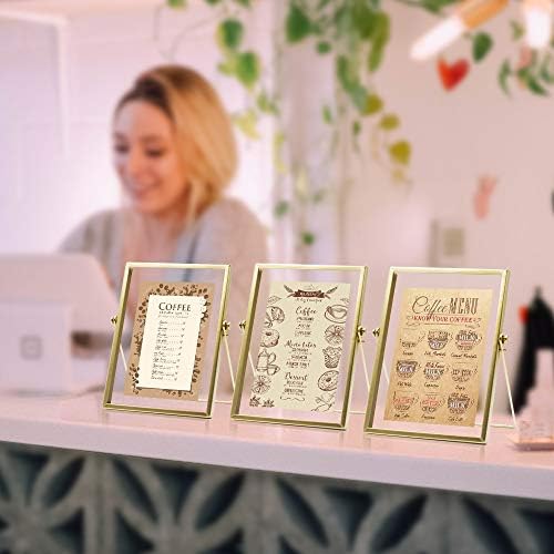 AceList Gold Picture Frames, Set of 3 Metal Floating Frame with Easel Stand